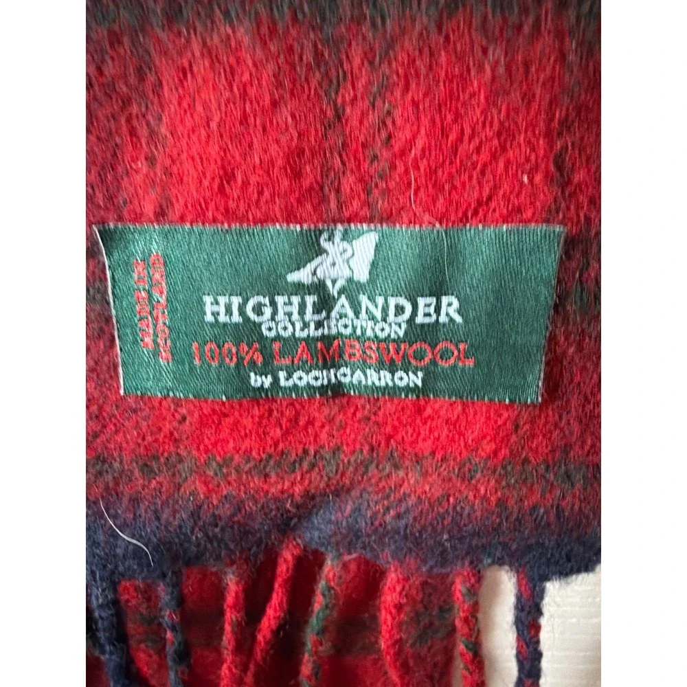 Highlander Lochcarron Scarf Unisex OS Red Green Plaid Lambswool Scotland